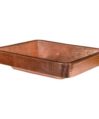 19" Rectangle Skirted Vessel Hammered Copper Sink, Polished Copper