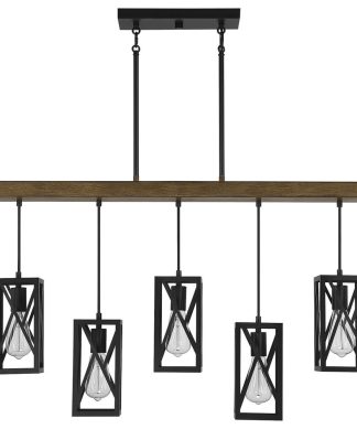 5-Light Linear Chandelier, Wood With Black