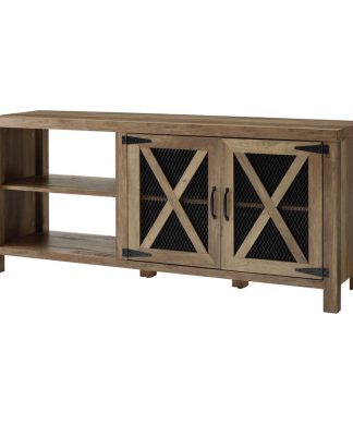 58" Industrial Farmhouse TV Stand with Metal Mesh Doors - Rustic Oak