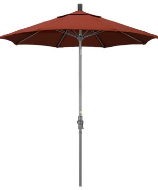 7.5' Grey Collar Tilt Crank Aluminum Umbrella, Terracotta Sunbrella