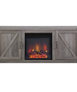 58" Farmhouse TV Stand with Barn Doors and Electric Fireplace, Gray Wash