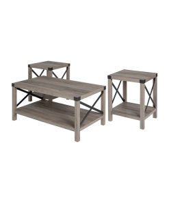 Walker Edison 3-Piece Rustic Wood and Metal Coffee Table Set in Gray Wash