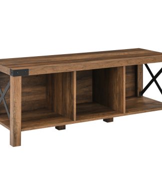 48" Farmhouse Metal X Entry Bench with Storage - Rustic Oak