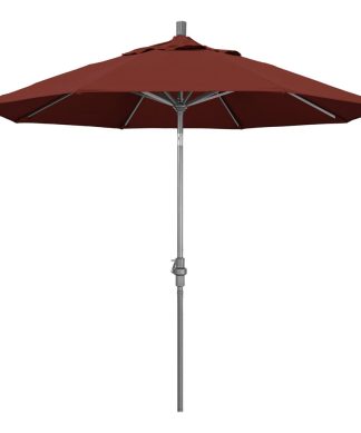 9' Grey Collar Tilt Crank Aluminum Umbrella, Henna Sunbrella
