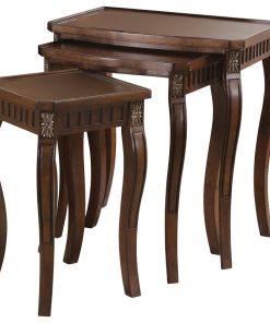 3 Piece Nesting Table Set with Curved Leg, Warm Brown
