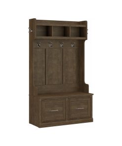Woodland 40W Hall Tree and Shoe Bench with Doors in Ash Brown - Engineered Wood