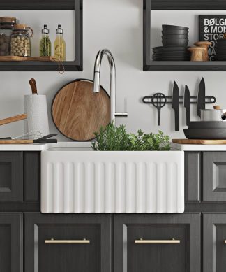 24" Small Farmhouse Ceramic kitchen Sink with Bottom Grid and Strainer
