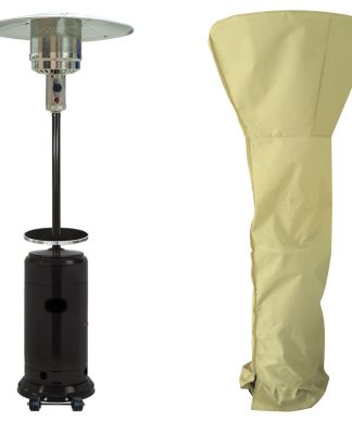 7' 48,000 BTU Steel Umbrella Propane Patio Heater in Black With Cover