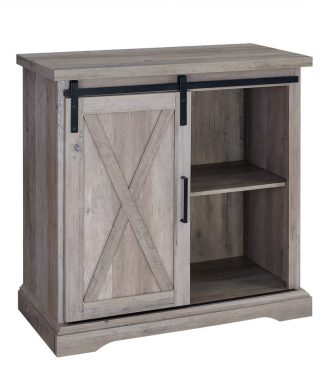 32" Rustic Farmhouse Barn Door Accent Cabinet TV Stand, Gray Wash
