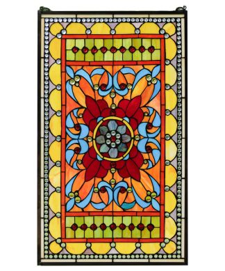20"W x 34"H Handcrafted Jeweled stained glass window panel.