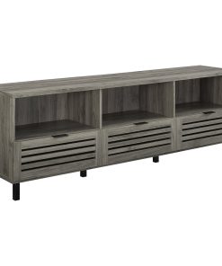 70" Slat Door Media Storage Console TV Stand Entertainment Center, Gray