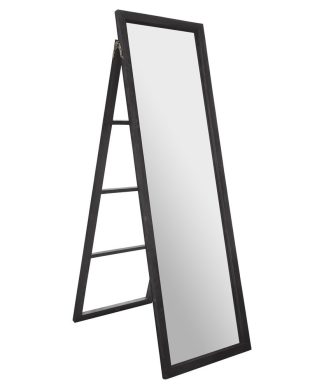 22"x70" Classic Full Length Wood Ladder Standing Mirror With Easel, Black