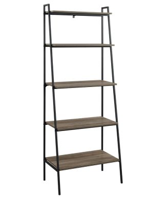 72" Urban Industrial Metal and Wood Ladder Shelf, Gray Wash