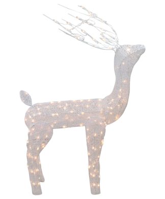 48" Lighted White Mesh Buck Outdoor Christmas Decoration, Clear Lights