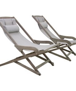 2-Piece Gray Wash Eucalyptus Folding Swing Lounger Set