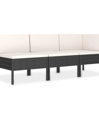vidaXL Patio Lounge Set with Cushions 3 Pieces Poly Rattan Black Seat Yard