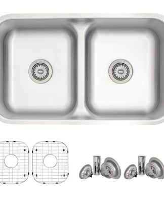 32" L X 18" W Stainless Steel Double Basin Undermount / drop In Kitchen Sink Wit