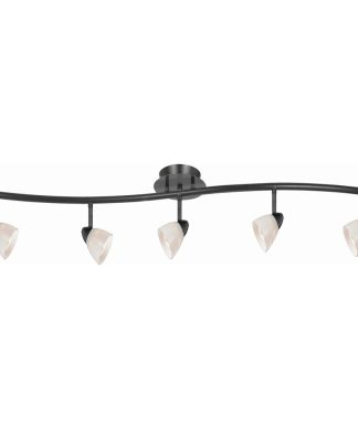 5 Light 120V Metal Track Light Fixture With Glass Shade, Black And White