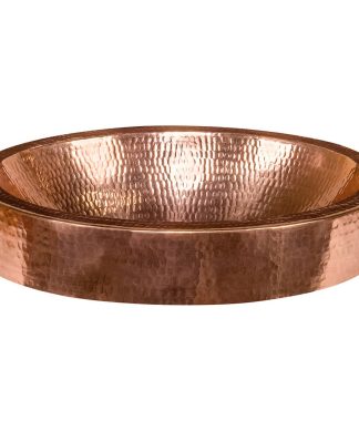 17" Compact Oval Skirted Vessel Hammered Copper Sink, Polished Copper