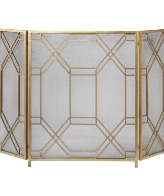 3 Panel Gold Decorative Fireplace Screen - 52.5 inch Iron Fireplace Screen 3