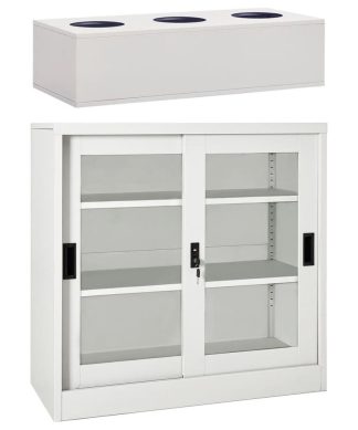 vidaXL Sliding Door Cabinet with Planter Box Light Gray Steel Office Plant Pot