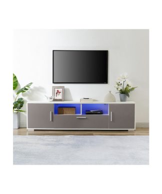 WHITE+GRAY morden TV Stand with LED Lights high glossy front TV Cabinet