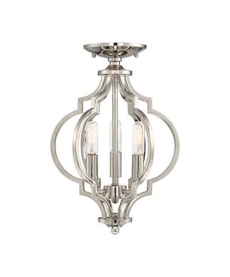 3-Light Semi-Flush Mount, Polished Nickel