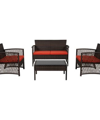 WestinTrends 4-Piece Outdoor Patio Conversation Set, Coffee/Orange