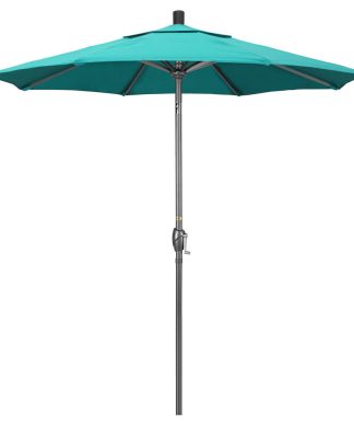 7.5' Grey Push-Button Tilt Crank Aluminum Umbrella, Aruba Sunbrella