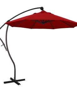 9' Bronze Cantilever Crank Aluminum Umbrella, Jockey Red Sunbrella