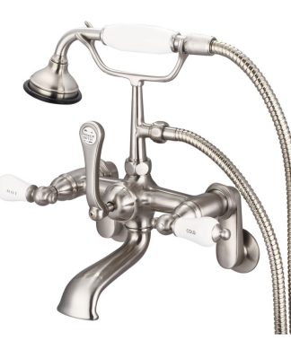 Vintage Classic Wall Mount Tub Faucet With Handshower, Brushed Nickel Finish Wit