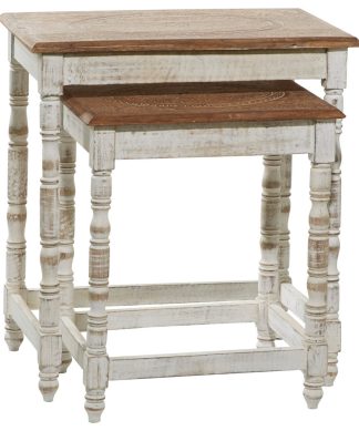 White Wood Eclectic Accent Table, Set of 2, 20", 24"