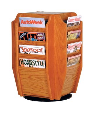 Wooden Mallet Cascade 16 Magazine Spinning Counter Rack in Medium Oak
