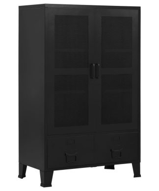 vidaXL Office Cabinet with Mesh Doors Industrial Black Steel Filing Storage