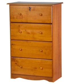 100% Solid Wood 4-Super Jumbo Drawer Chest, Honey Pine