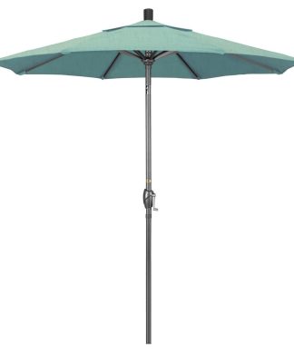 7.5' Grey Push-Button Tilt Crank Aluminum Umbrella, Spa Sunbrella