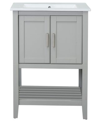 24" Single Sink Vanity, Without Miror and Faucet, White Gray