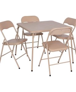 5 Piece Tan Folding Card Table and Chair Set