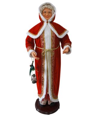 58" Dancing Mrs. Claus With Hooded Cloak and Faux Lantern