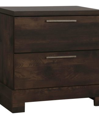2 Drawer Nightstand with Wood Grain Details and Bar Pull, Dark Brown
