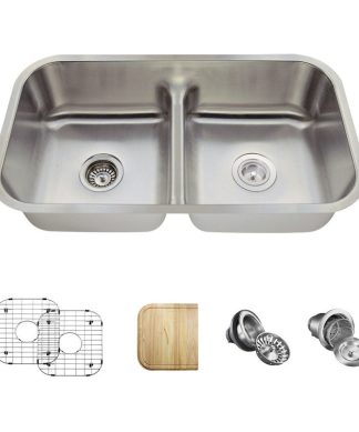 512 Half Divide Double Bowl Stainless Steel Kitchen Sink, 16-Gauge, Ensemble