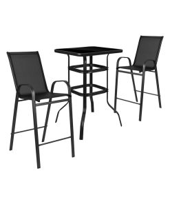 3 Piece Outdoor Glass Bar Patio Table Set with 2 Barstools