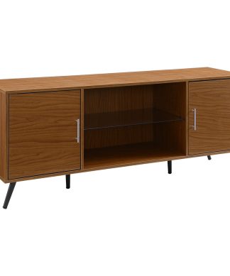 60" Midcentury Modern 2-Door TV Stand Media Console, Pecan