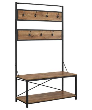 72" Industrial Metal and Wood Hall Tree, Barn Wood