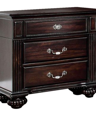 3 Drawers Wooden Nightstand, Dark Walnut