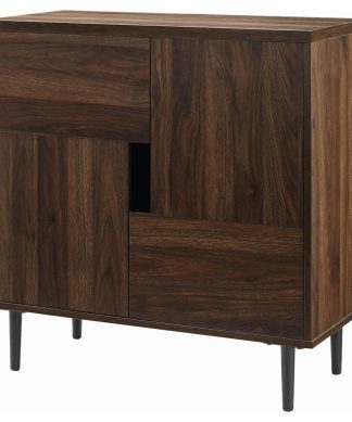 30" Modern Color Pop Accent Cabinet, Dark Walnut/Navy Interior