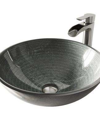 VIGO Simply Silver Glass Vessel Bathroom Sink and Niko Faucet Set