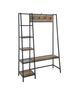 72" Angled Side Hall Tree With Storage, Rustic Oak