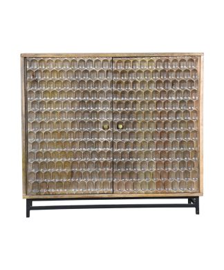 32 Inch Rustic Style Wooden Storage Cabinet with 2 Doors in Brown