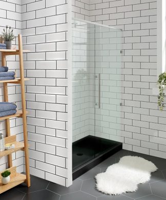 Voltaire 48"x32" Acrylic Black, Single-Threshold, Center Drain, Shower Base